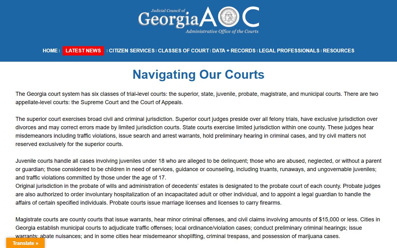 Dade County court records Georgia court classes self-help guide