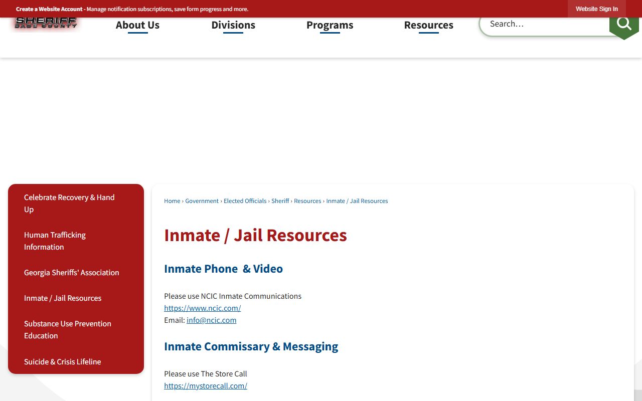 Dade County inmate records jail resources page