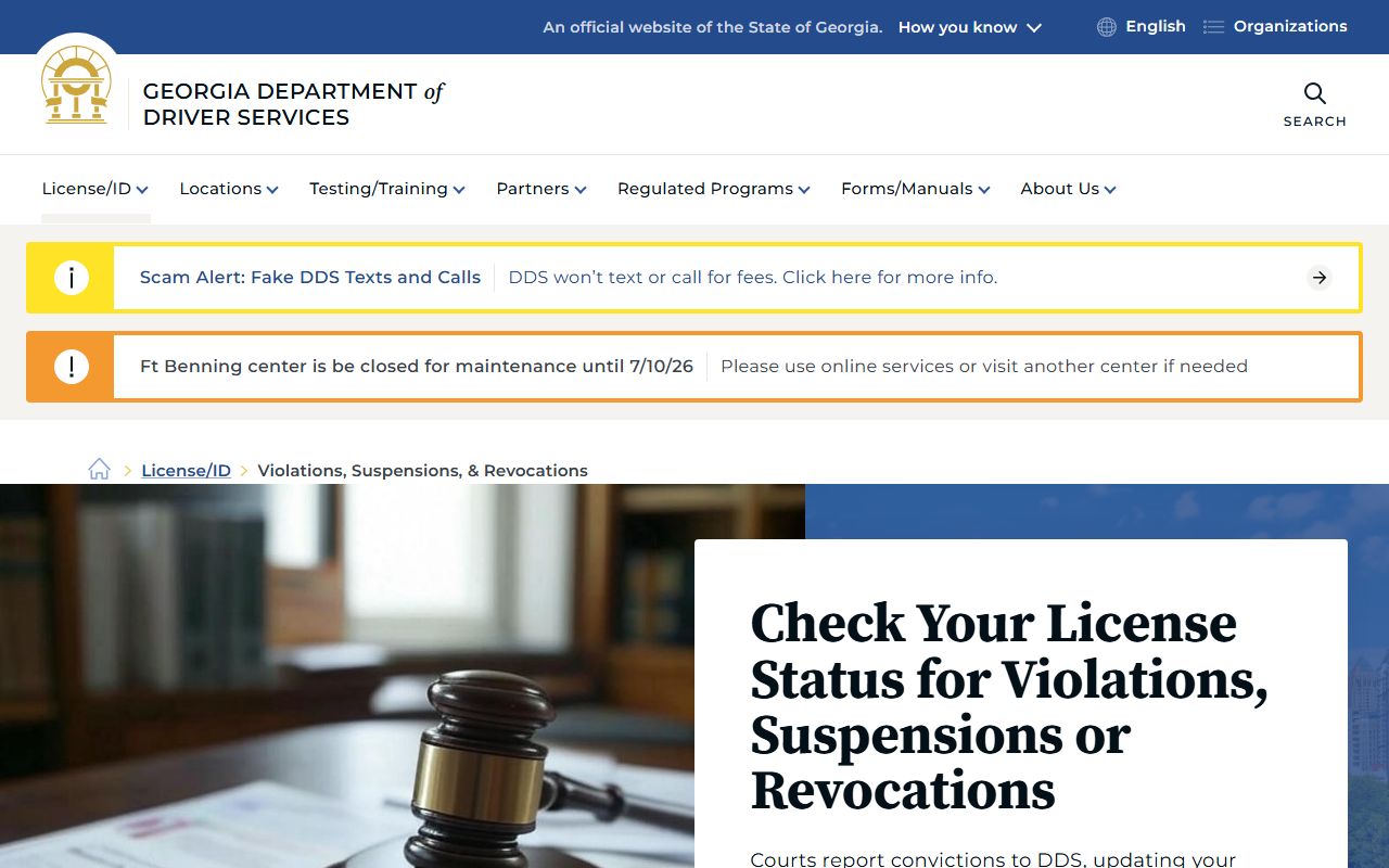 Dade County traffic court records Georgia DDS violations and suspensions