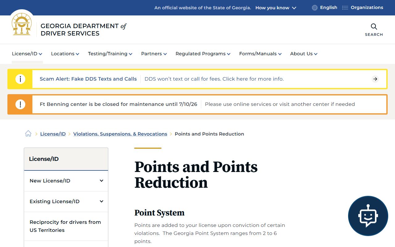 Dade County traffic court records Georgia DDS points page